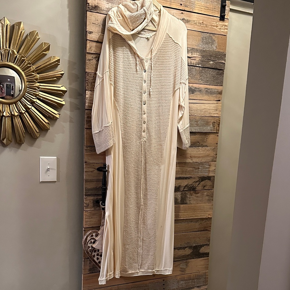 Pol … Cream Hooded Button-Up Maxi Dress .. lounge , relax sleep ..